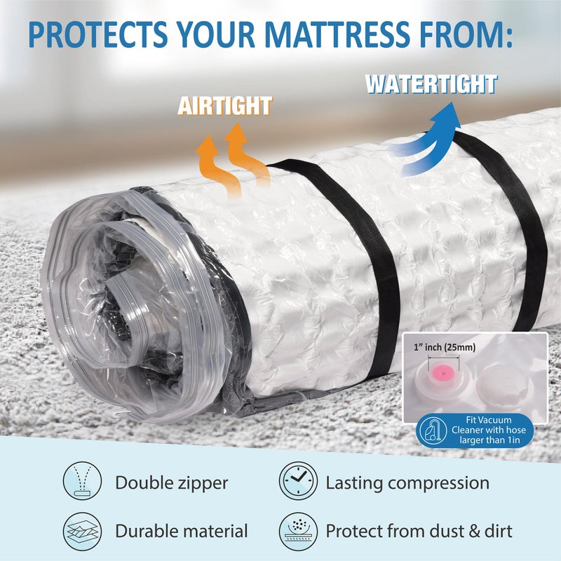 Storage Logic Queen/Full/Full-XL Foam Mattress Vacuum Bag for Moving, Vacuum Seal Mattress Bag with Straps - Image 4
